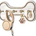MTERSN Rustic Farmhouse Dog Leash Holder for Wall - Decorative Key Hooks Wall Mount with Bone Shape and Coat Hanger for Entryway - Pets Accessories Storage for Dog Lover Gifts (Distressed White)