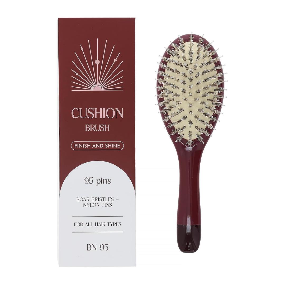 KISMETICS Boar Bristle Hair Brush -boar bristles + nylon pins Smoothes & Detangles All Hair Types, Hairbrush for Women, Men & Kids, Distributes Oils for Natural Shine & Stimulates Scalp (Burgundy)