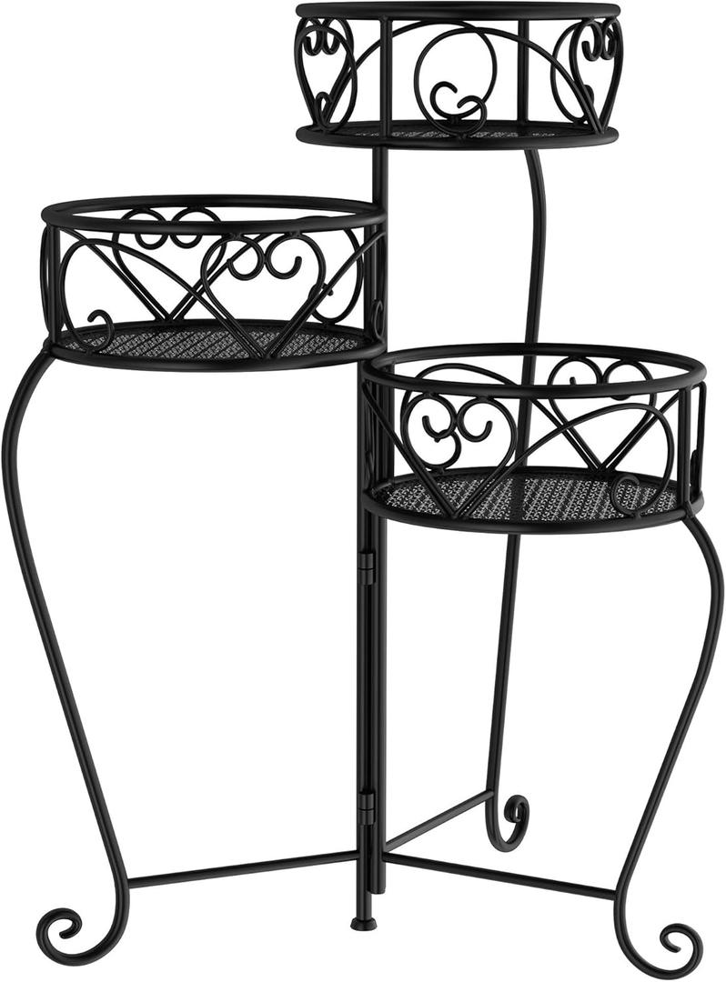 Pure Garden Tricycle Plant Stand 2-Tiered Indoor or Outdoor Decorative Vintage-Look Metal Display for Patio, Deck, Home or Lawn (Black)