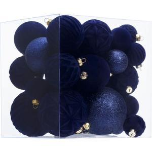 Velvet Christmas Ball Ornaments - Navy Blue Christmas Tree Decorations 36pcs Shatterproof Set with 5 Styles in 3 Sizes (Small, Medium, Large) (Mixed)