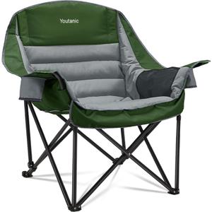 Oversized Camping Chair, Portable Folding Camping Chairs with Side Pocket, Cup Holder and Carry Bag, Heavy Duty Outdoor Camping Chairs for Adults, Fishing, Sports, Trip, up to 400lbs, Style 7 (Gray/Green)