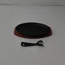 Cast Iron Steak Plate Sizzle Griddle, Round Shape Grill Fajita Server Plate, with Wooden Base Steak Pan, Household use or Restaurant Supply (10" Diameter)