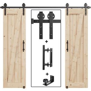 EaseLife 8FT Double Door Sliding Barn Door Hardware Track Kit & Handle,Big Industrial Spoke Wheel,Wall Mount,Slide Smoothly Quietly,Easy Install,Black,96" Track Fit for 44-46" Wide Opening (No Door)