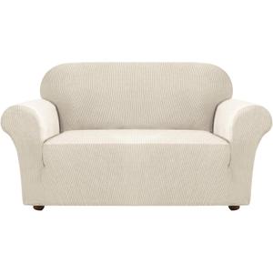 Turquoize Stretch Sofa Slipcover Loveseat Cover Couch Covers for 2 Cushion Couch 1 Piece Sofa Slipcover for Living Room with Jacquard Fabric and Elastic Furniture Protector(Loveseat,Biscotti Beige)