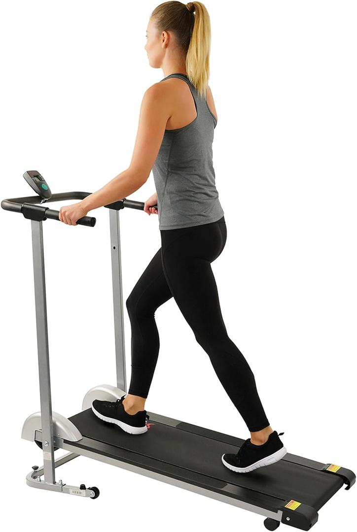 Sunny Health & Fitness Manual Walking Treadmill, Non-Electric, Foldable & Compact Design, Quiet Tread Pad, Digital Monitor for Apartment, Gym, Home Office - SF-T1407M