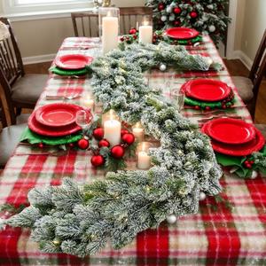 Christmas Garland Flocked Snow Pine Garland 78 inch Xmas Pine Tree Snow for Mantel Fireplace for Christmas Decorations (80 inch Dense Snow Garland)