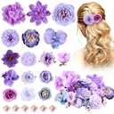 BBTO 21 Pcs Flower Hair Clip Rose Hair Clips Barrettes for Women Flower Accessories Boho Bride Claw Clip Hairpin Brooch Pin Headpiece for Wedding (Purple Series)