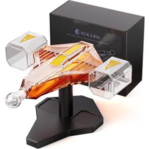 Gifts for Men, Kollea Cool Galaxy Spaceship Whiskey Decanter Set with 2 Shot Glasses- Handmade Limited Edition, Unique Creative Gift Ideas for Dad, Brother, Birthday, Anniversary, Christmas (Gold)