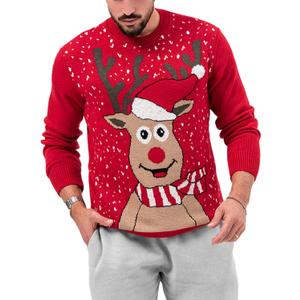 Karlywindow Mens Ugly Christmas Sweater Holiday Reindeer Snowflake Santa Soft Pullover Long Sleeve Knitted Sweaters (X-Large, Red)