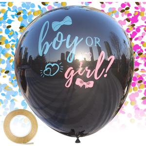 Disfore Thickened Gender Reveal Balloon - 2pcs Gender Reveal Confetti Balloons with Pink and Blue Confetti 36 Inch Black Gender Reveal Balloons Perfect for Taking Photos and Videos