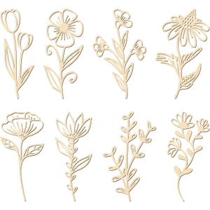 PerKoop 8 Pcs Wooden Flowers Wall Decor Boho Wildflowers Hanging Sculpture Wood Floral Cutouts for Nursery Bedroom Living Room Housewarming Gifts for Home Decorations(Elegant Style)