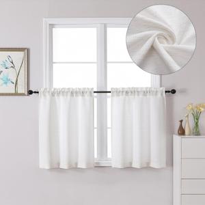 Lecloud Bessie Short Curtains 24 Inch Length Set of 2, Faux Linen Cafe Kitchen Curtain Tiers, Rod Pocket Tiers Window Treatment for Living Room Bedroom Bathroom, Each 30 W x 24 L, Natural