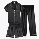 Vopmocld Satin Pajama Sets Unisex Boys and Girls Silk Button Down Short Sleeve & Shorts & Pants Sleepwear 3PCS Loungewear PJS Amazon's Choice, Size M