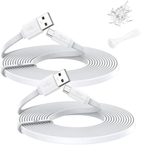 Sufywupe 2 Pack 20FT Power Extension Cable,Flat Extension USB to Micro USB Charging Cord,Compatible with Wyze Cam v4/v3/OG/v3 Pro,Blink,Nest Cam Indoor,Fire Kindle(Not for Wyze Cam Pan v3,Not Type-C)
