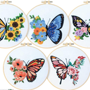 Yinder 5 Sets Embroidery Cross Stitch Kits for Beginners with Butterfly Flower Patterns and Instructions Bead for Starter DIY Adult Kids Butterfly Pattern Embroidery Set with Cloth Needles Threads