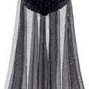 Women's Sheer Mesh 2 in 1 Glitter Sequin Elasticized High Waist A Line Party Maxi Skirt (Medium)