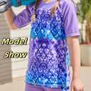 Lovekider Girls Swimsuits Two Piece Rash Guard Set Short Sleeve Bathing Suit Liner Swimwear with Sun Protection 3-12T (7-8 Years, A Mermaid Navy Purple)