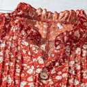 SOLY HUX Women's Plus Size Floral Tops Notched V Neck Puff Short Sleeve Boho Summer Blouse (Red, XL)