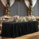 2-in-1 Black Tulle Table Skirt Tablecloth for 6 Foot Rectangle Tables, Black Party Tablecloths Ruffle Tutu Table Skirt Stretch Fitted Table Covers for Birthday Retirement Funeral Banquet Bachelorette