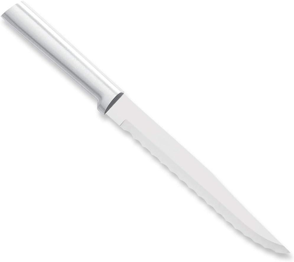 RADA Cutlery Serrated Slicer Knife (R138), 7" Stainless Steel Hollow Ground Serrated Blade, Made in USA, Silver Handle, Pack of 6, Silver