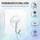 2 x Transparent Wall Hooks for Hanging - Wall Door Stick On /Extra Strong Sticky Hook for Hanging Coat, Clothes, Towel, Keys, Kitchen Utensils and Much More - 22lb(Max) - Pack of 20 (20, Medium Hooks)