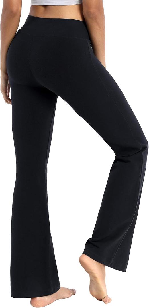 BUBBLELIME 29"/31"/33"/35"/37" 3 Styles Women's High Waist Bootcut Yoga Pants Basic/Side Pockets Tummy Control Workout Flared (Large, Basic Cotton_black)