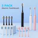 Dnil 3 Pack Sonic Electric Toothbrush Set, 42000 VPM High-Frequency Vibrations, 6 Brushing Modes with Smart Timer, 12 Replacement Heads Included for Deep Cleaning and Gum CareBlack+White+Pink
