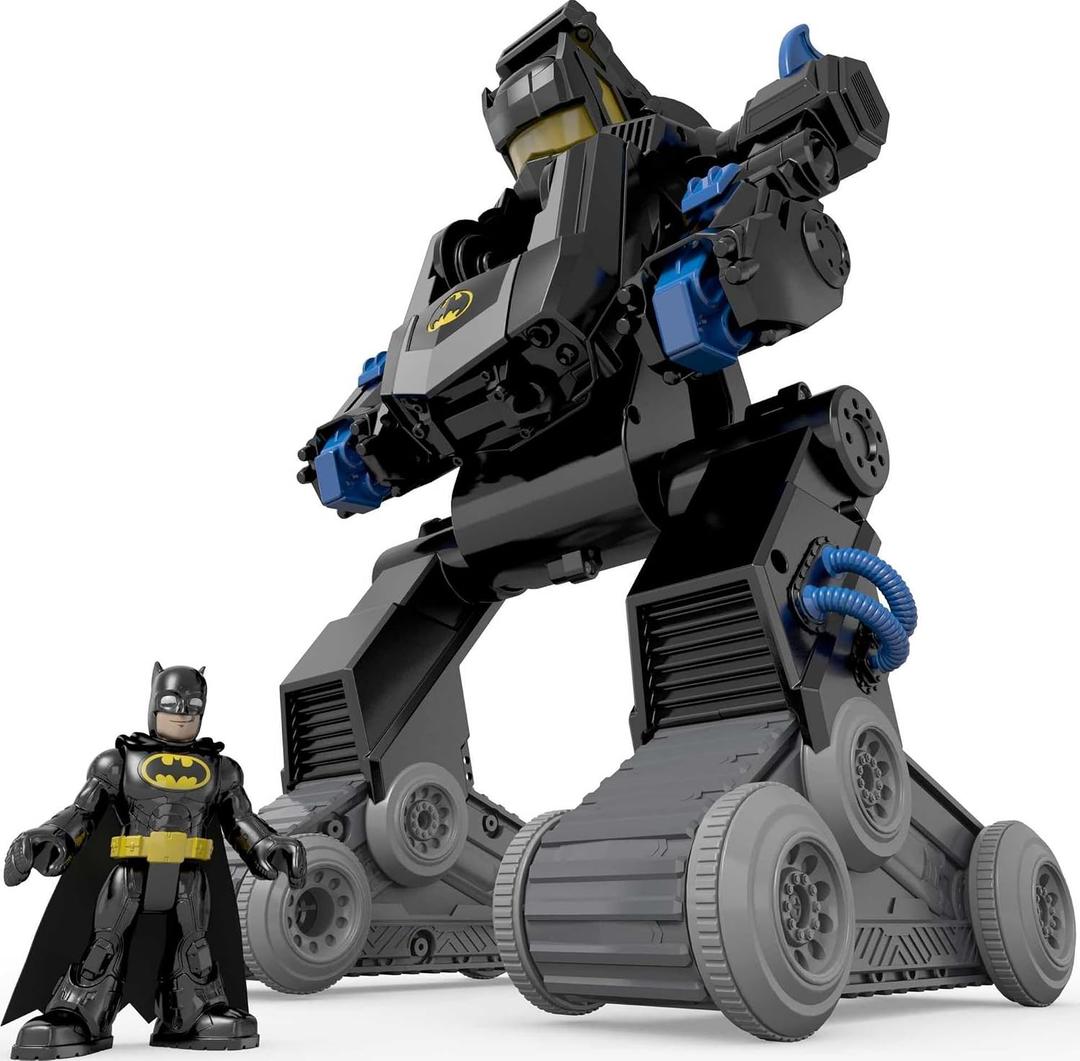 Fisher-Price Imaginext DC Super Friends RC Toy Transforming Batbot 2-in-1 Robot to Vehicle with Lights, Sounds & Phrases, Remote Controller, Plus 1 Small Figure & 4 Launcher Disks, 16 Inches
