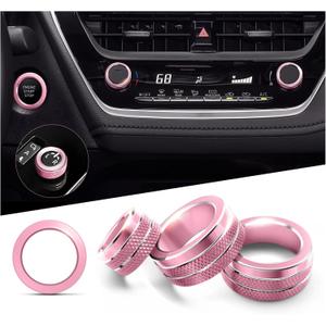 Polodunn for 2020-2025 2026 Toyota Corolla & 2022-2025 2026 Corolla Cross Accessories, 4pcs Aluminum Alloy Knob Cover Trim Set - Rearview Mirror Switch, AC & Push Start (Pink)