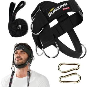 GurZinn Neck Harness Trainer - Adjustable 40" (100cm) Heavy Duty Rope & Neoprene Padding | Improve Neck Strength & Reduce Neck Pain | Gym & Home Use