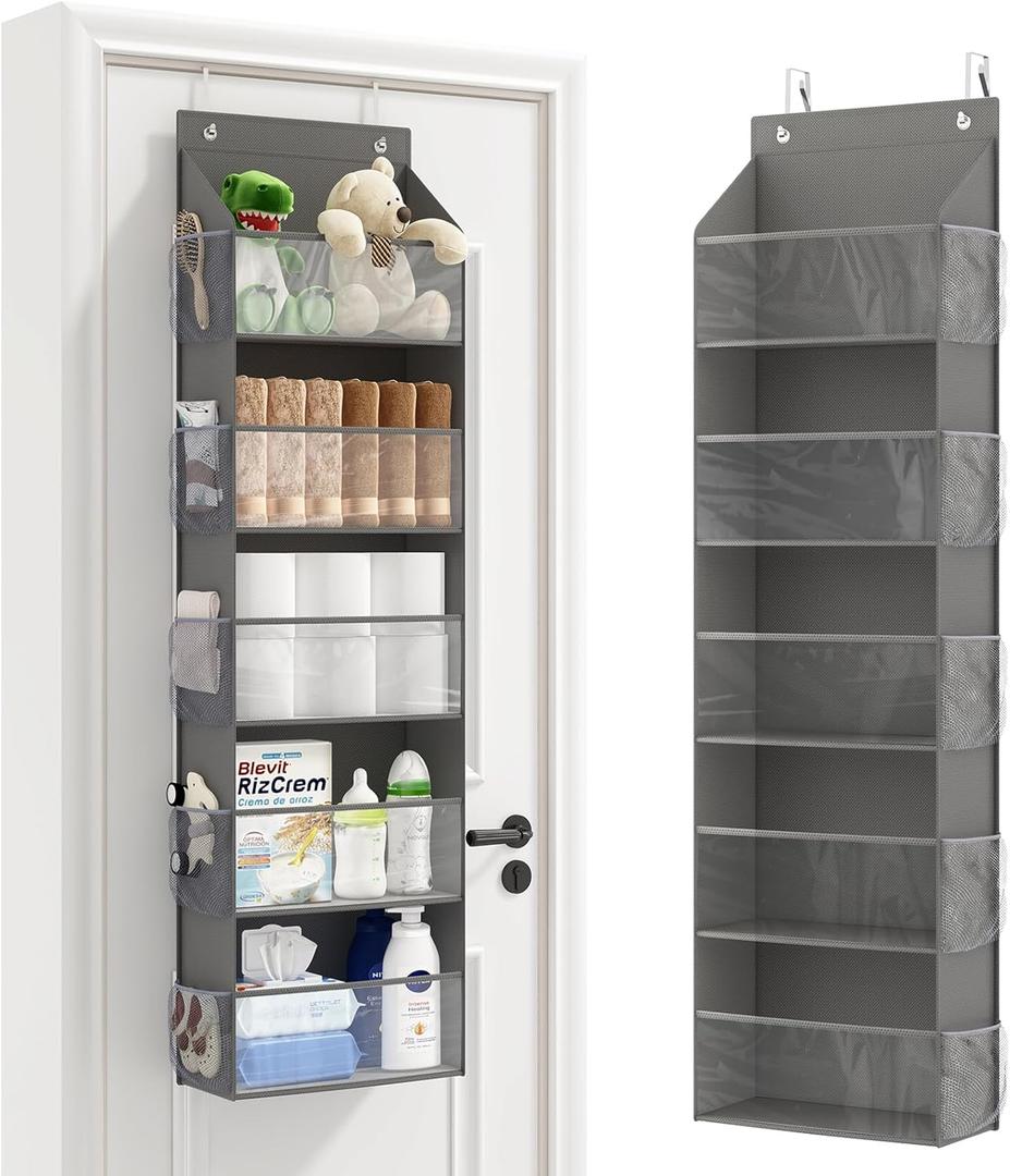 Fixwal 5-Shelf Over The Door Hanging Pantry Organizer, Room Organizer with Clear Plastic Pockets, 25lb Ultra Sturdy & Large Capacity for Closet, Bedroom, Nursery, Bathroom and Sundries