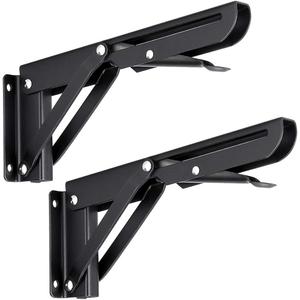 Sumnacon Sturdy Folding Shelf Brackets - Heavy Duty Black Metal Triangle Table Bench Folding Shelf Bracket 8 Inch, 2 Pcs Folding Shelf Hinge Wall Mounted, Max Load 99lb