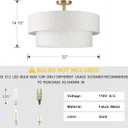 2-Tier 22" Cream Drum Fabric 5 Light Gold Semi Flush Mount Ceiling Light for Living Room Dining Room Bedroom Hallway