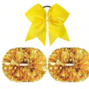 Oaoleer 3pcs Cheerleading Pom Poms with Baton Handle Cheer Bows for Team Spirit Sports Dance Cheering Kids Adults (Gold)