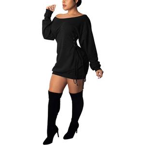 Women Casual Fall Dress - Long Bell Sleeve Pleated Bodycon Fitted Mini Work Clothes Club Outfit (Small-Medium, 2#black)