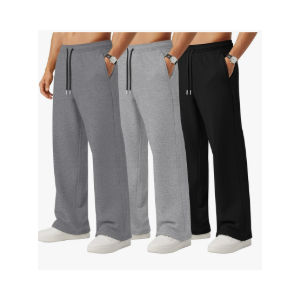 Neer 3 Pack Men's Sweatpants Lightweight Athletic Drawstring Open Bottom Pants Workout Running Lounge Pants with Pocket, Size L