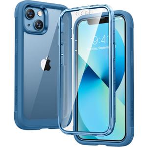 Diaclara Designed for iPhone 13 Case, Full Body Rugged with Built-in Touch Sensitive Anti-Scratch Screen Protector, Soft TPU Bumper Case for iPhone 13 6.1" (Blue and Clear)