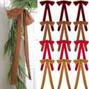 12 Pcs Christmas Frayed Edge Bows Decoration - 12" x 24" Chiffon Silk Ribbon Large Vintage Bow Ornaments Set for Xmas Tree Topper, Garland, Wreath, Candlestick - Holiday Indoor Outdoor Decor (Retro Color)