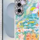 Compatible with Samsung Galaxy S24 Plus & S25+ Case,with [Shockproof Protective][Camera Protection] Cute Fishing Cats Shiny Aesthetic Phone Cover Shockproof Protective Cover for Women Girl