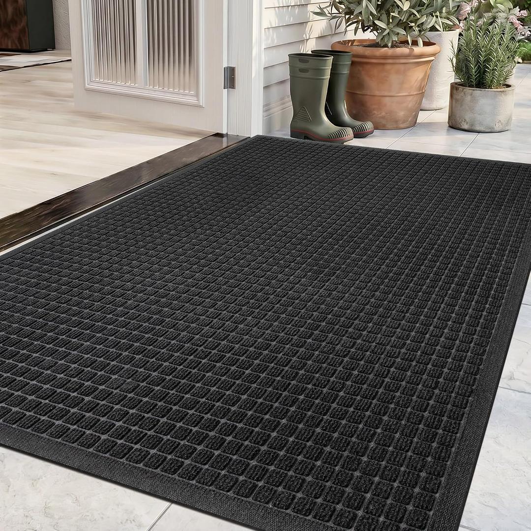 Front Door Mat Indoor Outdoor Entrance, 3' x 6' Heavy Duty Waterproof Doormat, Traps Dirt and Moisture, Non-Slip Fade Resistant Welcome Mat with Rubber Back for Entryway, Patio, Garage