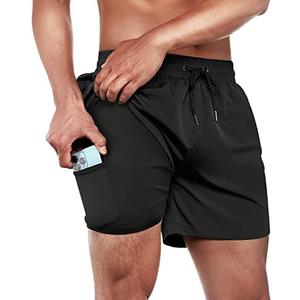 BRISIRA Mens Swim Trunks Swim Shorts Quick Dry 5 inch Inseam Beach Shorts with Compression Liner and Zipper Pocket, Size: XS