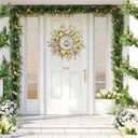 24" Front Door Wreath for Spring Summer Floral Seasonal Wreath with Colorful Flower Vibrant Artificial Daisy &Eucalyptus with Berries for Indoor & Outdoor Wall Home Decor (Pastel Multicolored)