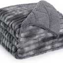 Sherpa Fleece Weighted Blanket with 3D Ribbed Stripes, 15 lbs Soft Flannel Heavy Throw Blanket for Couch Full Size Bed, Heavy Thick Blankets with Glass Beads, Great for Deep Sleep, 60" x 80"
