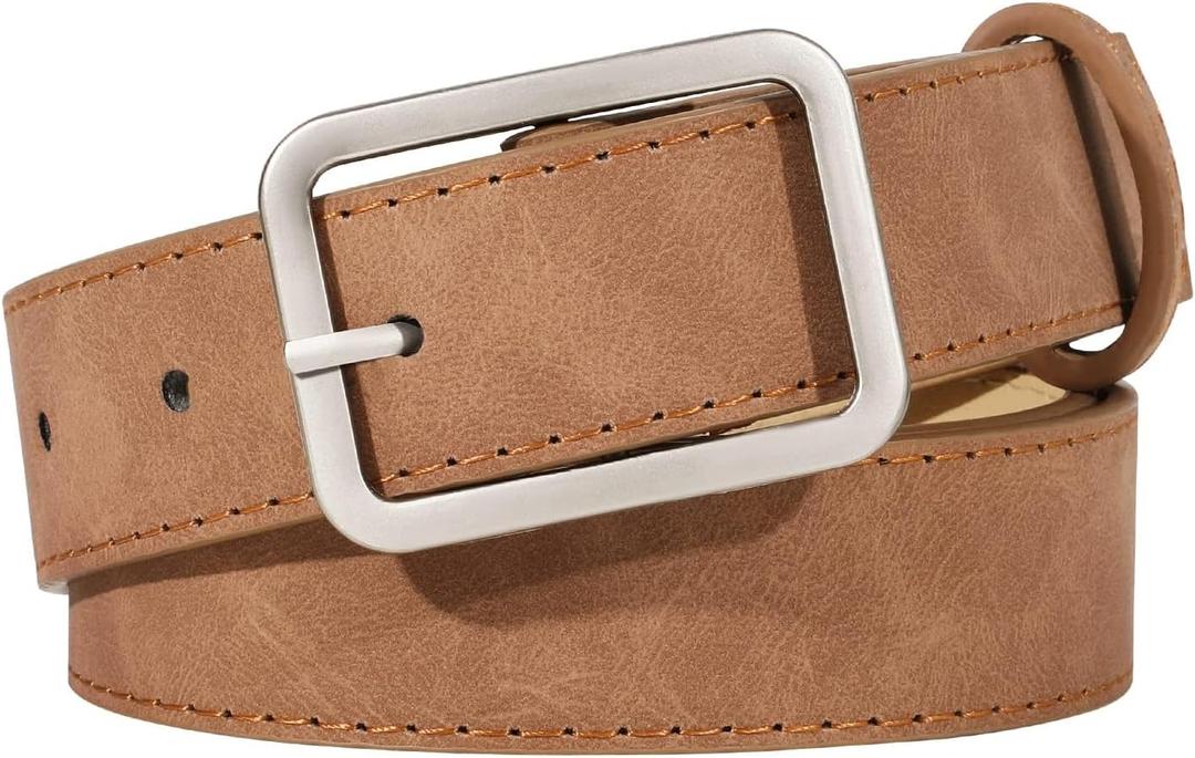 XZQTIVE Women Suede Belts for Women Fashion Leather Belts With Silver Buckle Ladies Waist Belt For Jean Pant Dress (Fit Waist 25"-33", Brown)