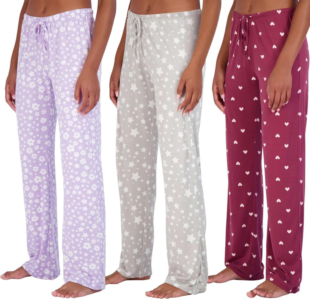 Real Essentials 3 Pack: Womens Ultra-Soft Comfy Pajama Lounge Pants Sleepwear (1X)