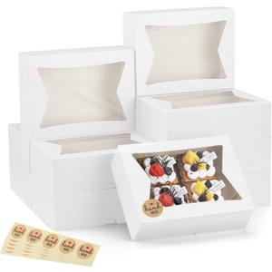Eupako Cookie Boxes with Window 8x6x2.5 Inhces, 24pcs Auto-Popup White Treat Boxes for Bakery, Donuts, Candy, Pastry,Cupcakes, Biscuits, Chocolate Strawberries