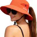 ZOORON Women's Ponytail Safari Sun Hat,Wide Brim UV Protection Outdoor Bucket Hat,Foldable Beach Summer Fishing Hat (6 3/4-6 7/8, 1- Pure Orange)