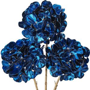 Hollyone 3Pcs Artificial Hydrangea Flowers Blue Christmas Ornaments Flowers 26inch Fake Hydrangea Flower Floral Arrangements Bouquets Xmas Faux Hydrangeas Stems Wedding Party Christmas Home Decor