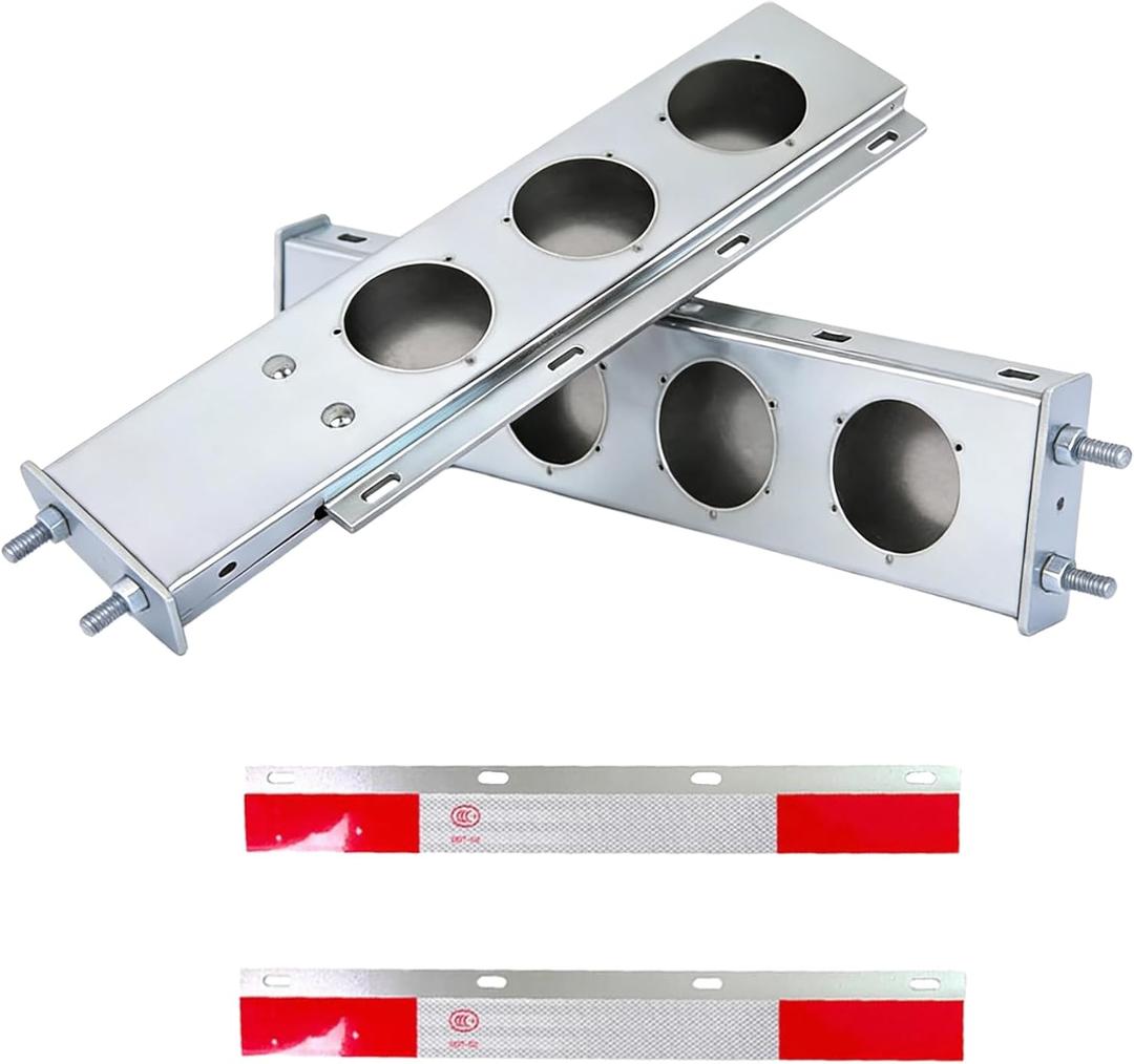 Stainless Steel Mud Flap Hanger Straight Spring Loaded with 2.5" Bolt Spacing for Semi Trucks, Heavy Duty Truck Mudflap Hanger Bracket (Round Hole+Reflective Tape)