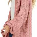 Maroway Womens Cardigan Solid Color Long Sleeve Open Front Chunky Knit Sweater Outwear (Pink, XL)